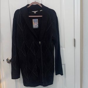 Size L black merino wool and cotton zip cardigan